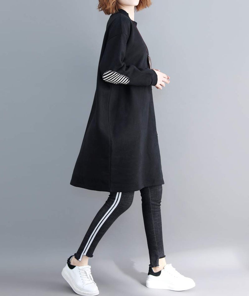 ellazhu Women's Striped Pocket Casual Crewneck Long Sleeve Pullover Sweater Swatershirt GA1271 Black - Image 3